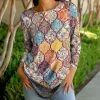 Lily | Gray Multicolor Lattice Mandala Long-Sleeve Tunic - Women