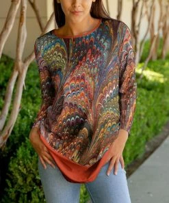 Lily | Orange & Brown Abstract Long-Sleeve Tunic - Women