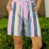 Lily | Blue & Pink Stripe Bermuda Shorts - Women