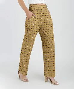 Lily | Gold & Black Geometric Hem-Pocket Pants - Women