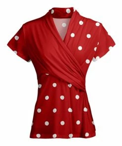 Lily | Red & White Polka Dot Short-Sleeve Wrap Tunic - Women