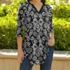 Lily | Black & White Floral Three-Quarter Sleeve Tunic - Women