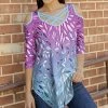 Lily | Aqua & Purple Ombré Leaf Crisscross Cutout Tunic - Women