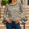 Lily | Khaki & Black Leopard Bell-Sleeve Boat Neck Tunic - Plus