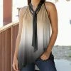 Lily | Beige & Gray Ombré Tie-Neck Sleeveless Tunic - Plus