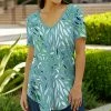 Lily | Mint & Aqua Leaf V-Neck Tunic - Women & Plus