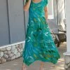 Lily | Turquoise & Green Leaf Handkerchief-Hem Maxi Dress - Plus