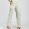 Lily | Beige & White Grid Pocket Wide-Leg Pants - Women