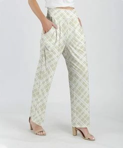 Lily | Beige & White Grid Pocket Wide-Leg Pants - Women