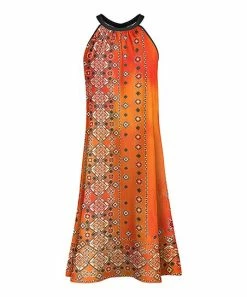 Lily | Orange & Black Geometric Sleeveless Yoke Dress - Plus