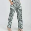 Lily | Aqua & Gray Paisley Pocket Wide-Leg Pants - Plus