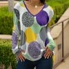 Lily | White & Purple Mixed Dot Long-Sleeve V-Neck Tunic - Plus