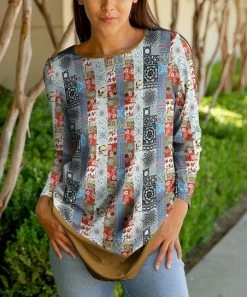 Lily | Rust & Teal Patchwork Long-Sleeve Tunic - Women