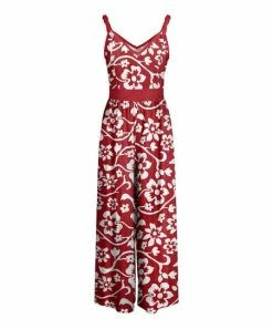 Lily | Red & White Floral Sleeveless V-Neck Jumpsuit - Women