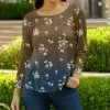 Lily | Blue & Brown Floral Long-Sleeve Top - Plus