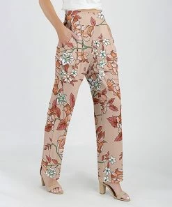 Lily | Beige & Rust Floral Pocket Pants - Women