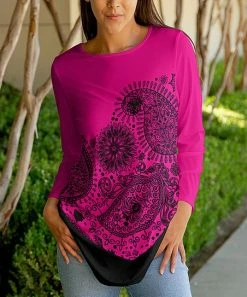 Lily | Black & Fuchsia Abstract Long-Sleeve Tunic - Women