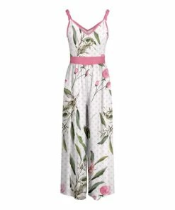 Lily | White & Pink Floral Sleeveless V-Neck Jumpsuit - Women