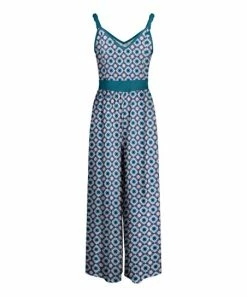 Lily | Pink & Teal Geometric Sleeveless V-Neck Jumpsuit - Plus
