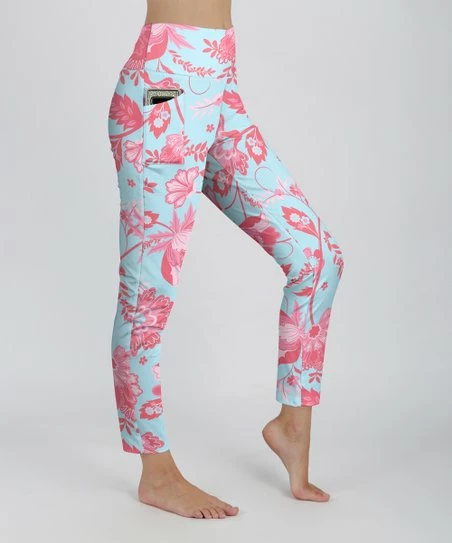 Lily | Aqua & Pink Floral Leggings - Plus 1 Lily | Aqua & Pink Floral Leggings - Plus
