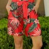 Lily | Red & Green Floral Pocket Tie-Waist Shorts - Plus