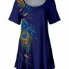 Lily | Navy & Yellow Peacock Feather Pleated Boatneck Tunic - Plus