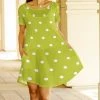 Lily | Green & White Dot Short-Sleeve Swing Dress - Women