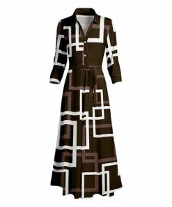 Lily | Brown & White Square Tie-Waist Button-Front Maxi Dress - Women