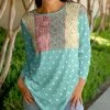 Lily | Aqua Multicolor Floral Patchwork Long-Sleeve Tunic - Women