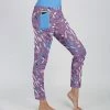 Lily | Purple & Aquamarine Leaves High-Waist Pocket Leggings - Women