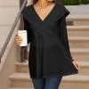 Lily | Black Solid Long-Sleeve Surplice Tunic - Women & Plus