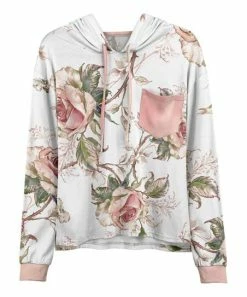 Lily | Rose & White Floral Drawstring Pocket Hoodie - Plus