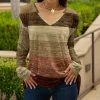 Lily | Beige & Brown Stripe Long-Sleeve V-Neck Tunic - Women & Plus