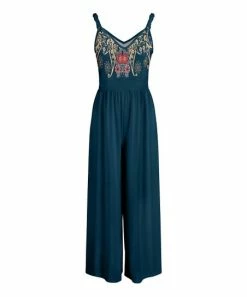 Lily | Navy & Beige Abstract Sleeveless V-Neck Jumpsuit - Women