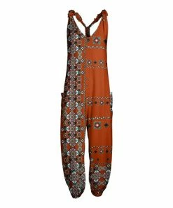 Lily | Brown & White Abstract Pocket Racerback Jumpsuit - Women