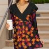 Lily | Orange & Purple Leaves Long-Sleeve Surplice Tunic - Women
