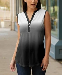 Lily | Black & Gray Ombré Notch Neck Sleeveless Tunic - Plus