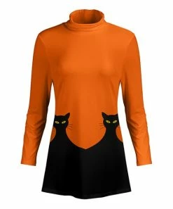 Lily | Black & Orange Cat Turtleneck Long-Sleeve Tunic - Plus