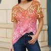 Lily | Orange & Pink Leaves Short-Sleeve V-Neck Tunic - Plus