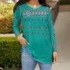 Lily | Turquoise & White Geometric V-Neck Tunic - Plus