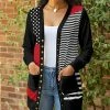 Lily | Black & Red Color Block Snap-Button Open Pocket Cardigan - Women & Plus