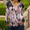 Lily | Pink & Gray Geometric Ombré Long-Sleeve V-Neck Tunic - Women & Plus