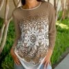 Lily | Brown & White Floral Long-Sleeve Tunic - Women