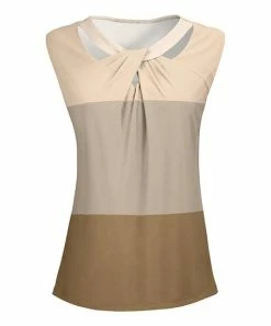 Lily | Beige & Cream Color Block Cutout Sleeveless Tunic - Women