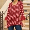 Lily | Red & White Polka Dot Velvet Trumpet-Sleeve Tunic - Women