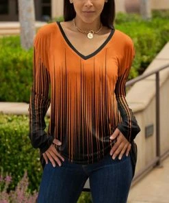Lily | Black & Orange Ombré Stripe V-Neck Long-Sleeve Tunic - Women