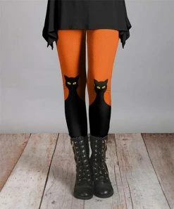 Lily | Orange & Black Cats Leggings - Plus