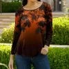Lily | Rust & Black Floral Long-Sleeve Boatneck Top - Plus