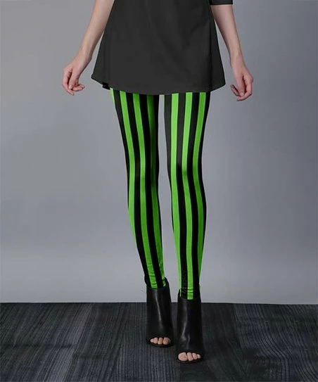 Lily | Green & Black Stripe Leggings - Women 1 Lily | Green & Black Stripe Leggings - Women