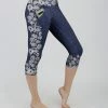 Lily | Blue & Cream Floral Pocket Capri Leggings - Women